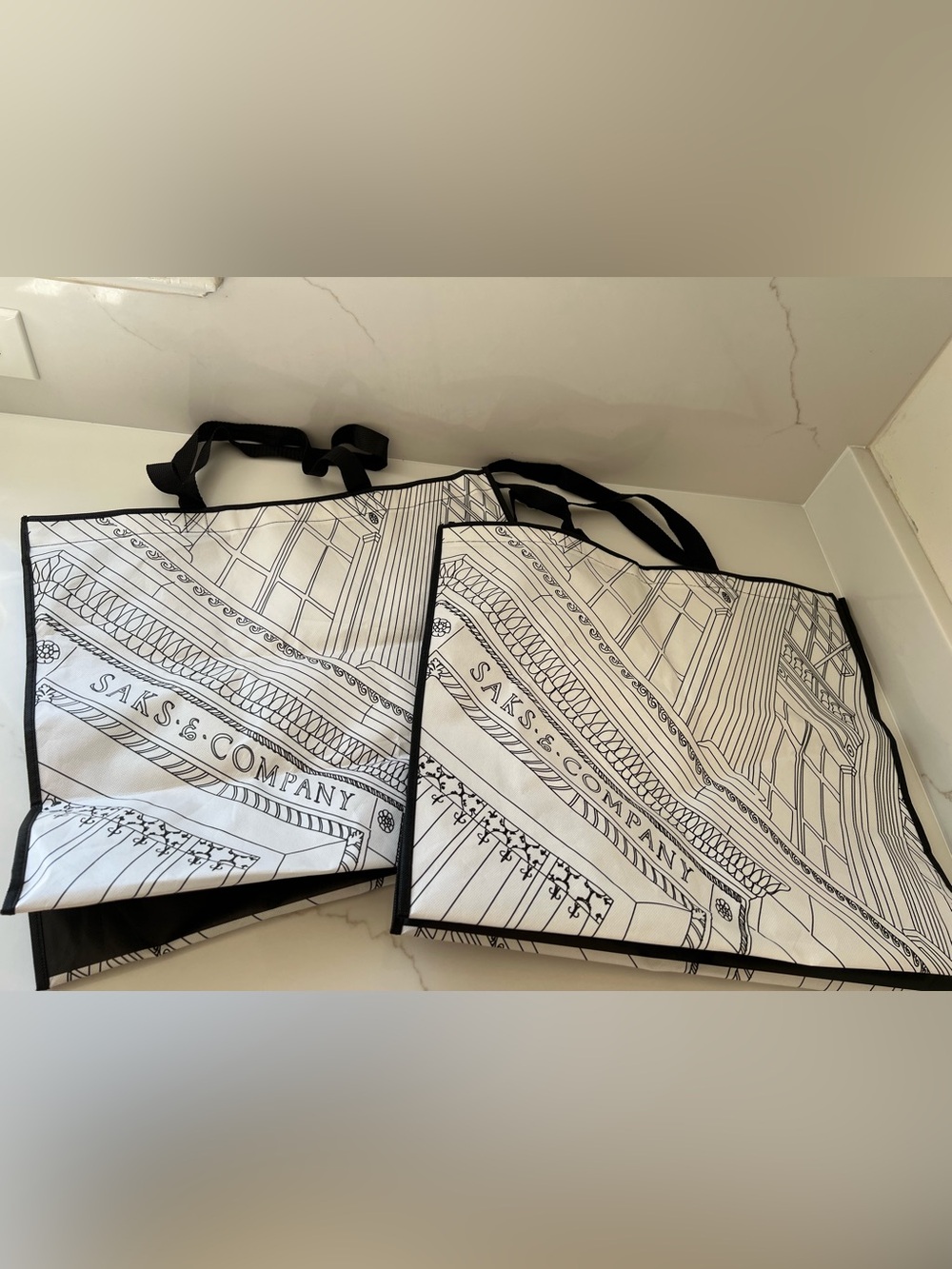 Saks Fifth Avenue Black and White reusable plastic shopping bags (2)